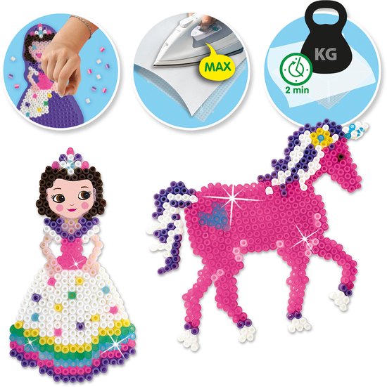 SES Creative - Beedz - Unicorns en Prinsessen - 2100 Strijkkralen met Grondplaten en Strijkvellen - Vanaf 5 Jaar