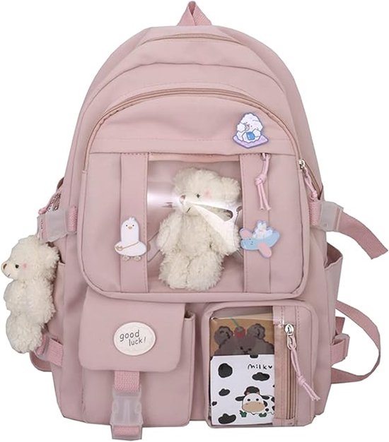 Waterdichte rugzak voor meisjes - Rugzak Meisje Met Pin en Accessoires - rugzak jongens - rugzak dames - Lichtgewicht Schooltas - School Student Schooltas - Rugzakken met grote capaciteit - Tieners - Schoolrugzakken voor middelbare School - Roze