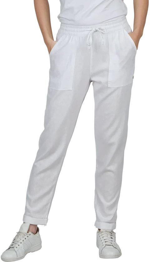 DENIMFY Dames Chino Broek DFLinda regular/straight Wit L Volwassenen dames linnen broek / zomerbroek