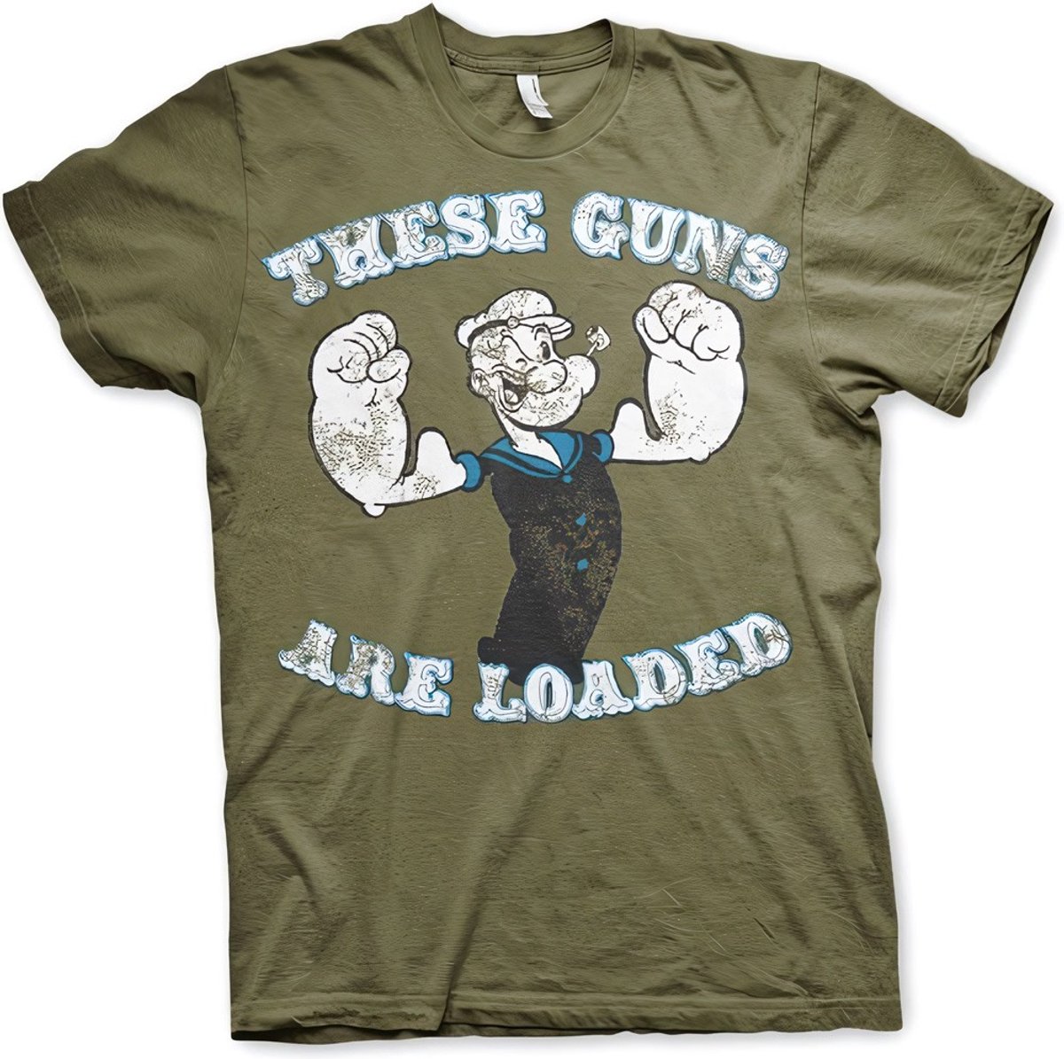 Popeye T-shirt 'These Guns Are Loaded' - olijfgroen