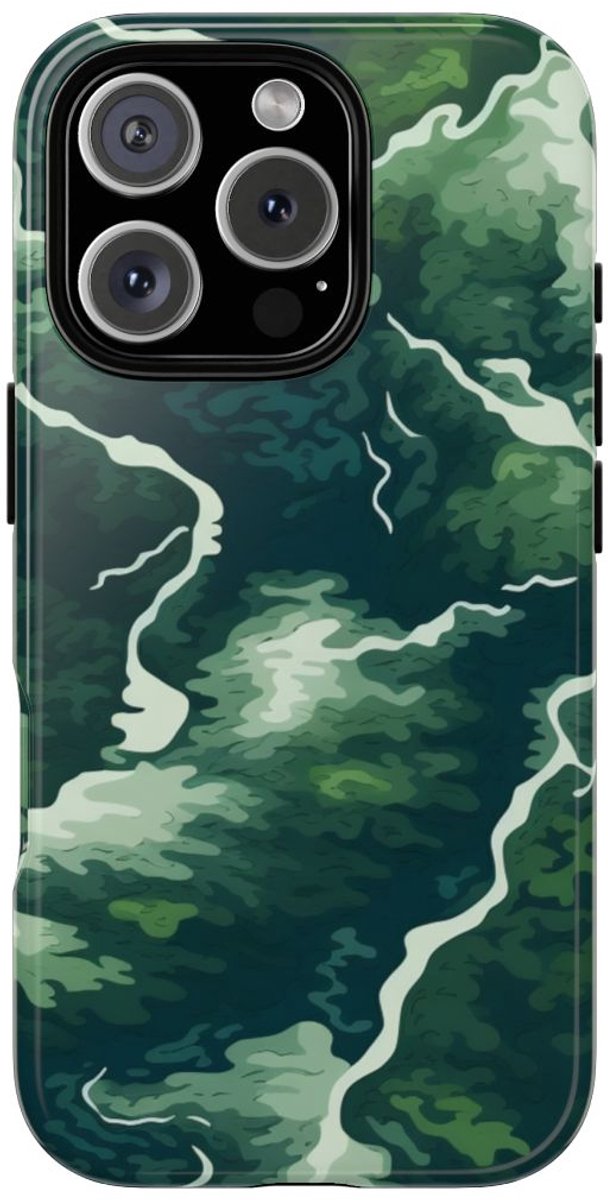 Abstracte Groene Rivier en Bospatroon – Telefoonhoesje Geschikt voor iPhone 16 Pro