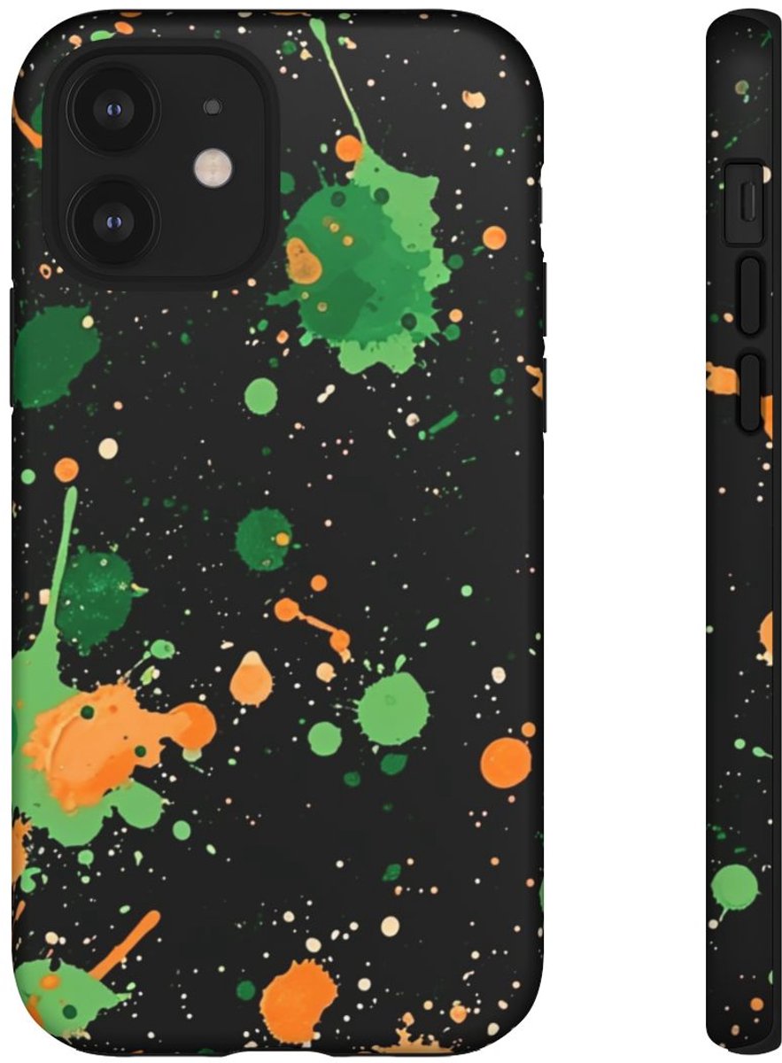 Groene en Oranje Verfspattenpatroon – Telefoonhoesje Geschikt voor iPhone 12