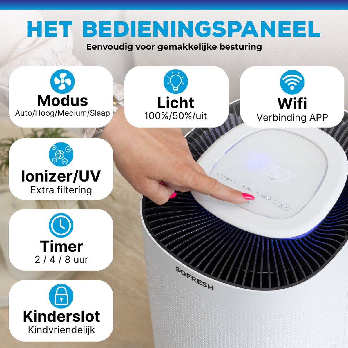Sofresh luchtreiniger met app - 80 m² - Automatische stand + 6-in-1 filtersysteem - Luchtkwaliteitsindicator - Ionisator - UV - Luchtfilter - Air purifier met HEPA-filter — afbeelding 7