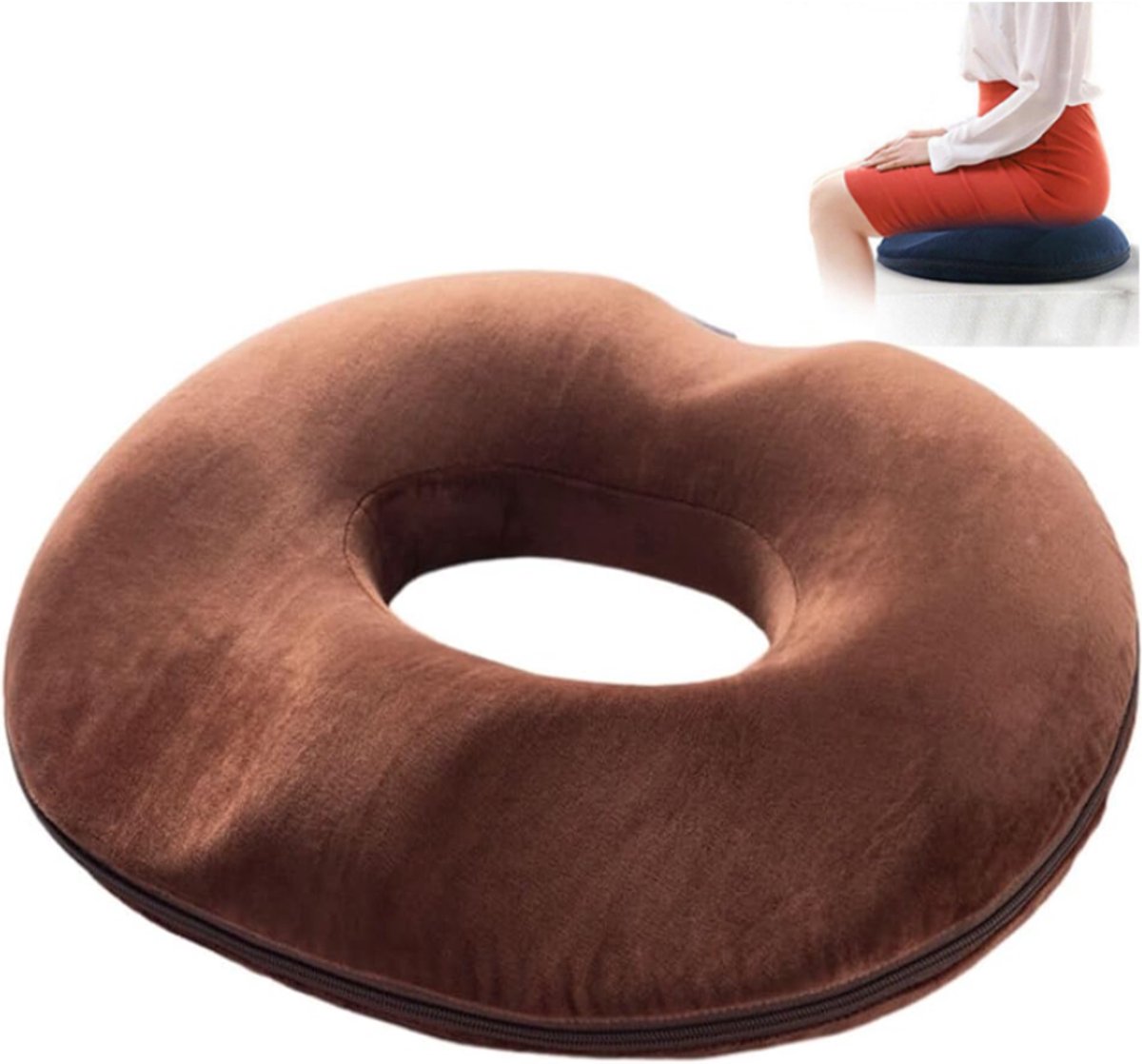 5 STAR UNITED Memory Foam Donut Kussen – Voor Aambeien & Stuitpijn, Ergonomische U-vorm met Antislip, Wasbare Hoes – Zwart Klein