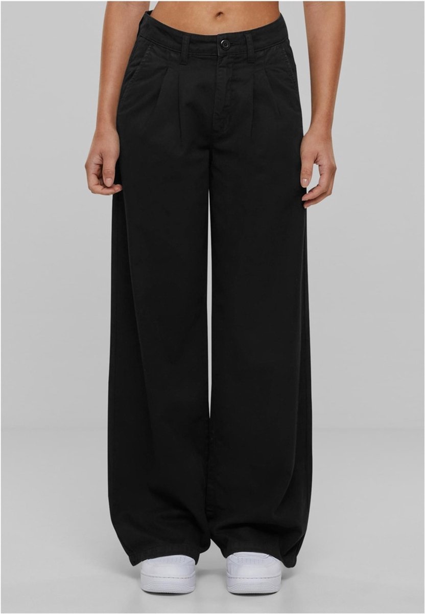 Urban Classics Organic Pleated Cotton Wijde broek Taille 31 inch Zwart