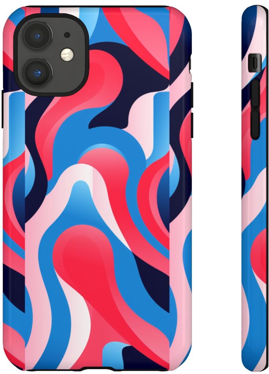 Blauw-Rood Abstract Golvend Patroon – Telefoonhoesje Geschikt voor iPhone 11