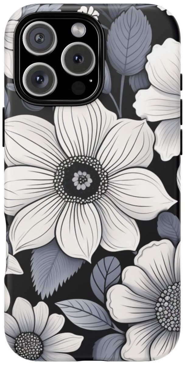 Zwart-Wit Bloemenpatroon – Telefoonhoesje Geschikt voor iPhone 16 Pro Max