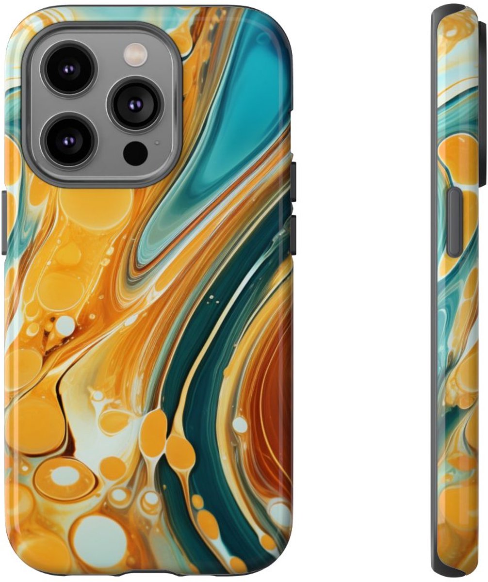 Turquoise en Honing Swirl Epoxy Patroon – Telefoonhoesje Geschikt voor iPhone 14 Pro