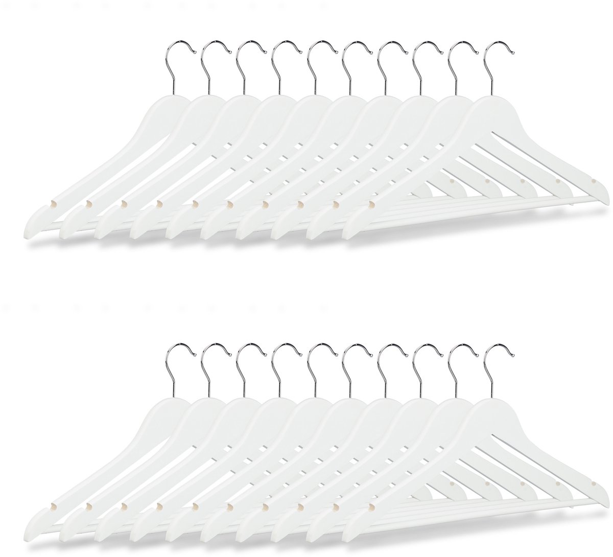 40 x kledinghanger - klerenhanger - kleerhanger - broekenstang - hout - wit