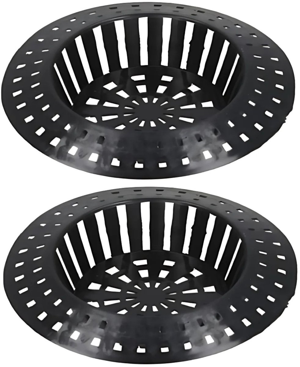 Gerimport gootsteen zeefje - 2x stuks - zwart - D7 cm - kunststof - keukenaccessoires