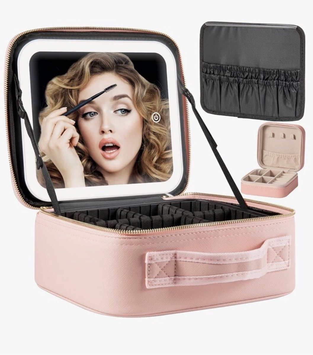Cosmetische tas met LED-spiegel, cosmetische doos, draagbare reiscosmetische tas