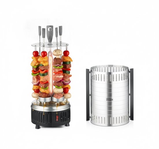 Zilan Verticale BBQ Grill & Elektrische Rotisserie - 900W - Draaibare Spiezen - RVS Kebab Grill voor Vlees, Vis & Groente — afbeelding 4