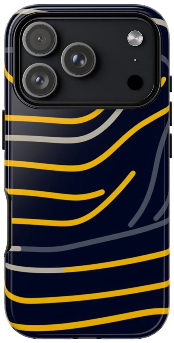 Abstracte Donkerblauwe en Gele Lijnen – Telefoonhoesje Geschikt voor iPhone 17 Pro