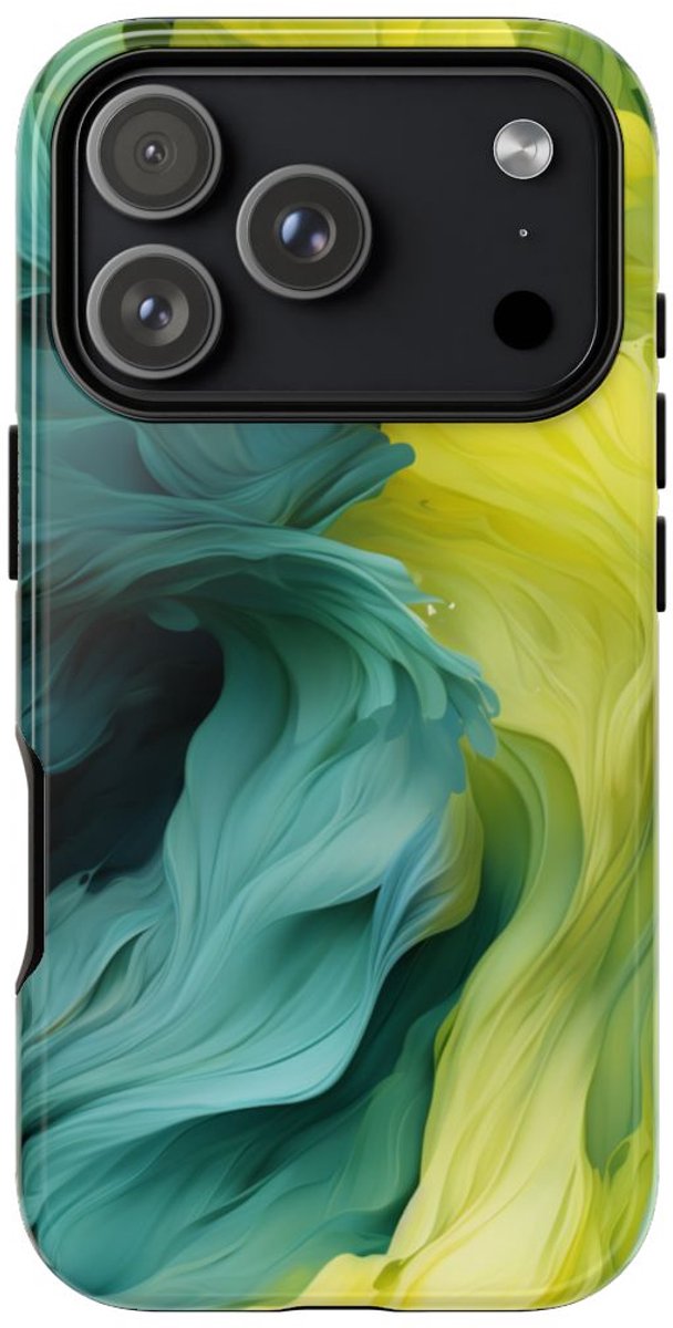 Vloeiend Gele en Groene Abstracte Kunst – Telefoonhoesje Geschikt voor iPhone 17 Pro