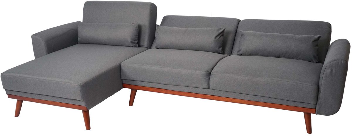 Sofa MCW-J20, bank hoekbank, L-vorm 3-zits ligvlak slaapfunctie stof/textiel 280cm ~ antraciet-grijs