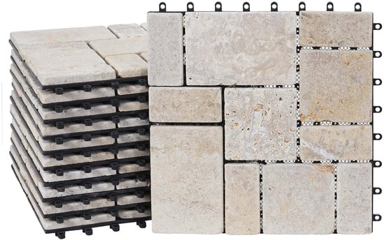 Dalle en pierre MCW-K70, dalle de sol balcon/terrasse pierre naturelle, 11x chaque 30x30cm = 1m² ~ blanc