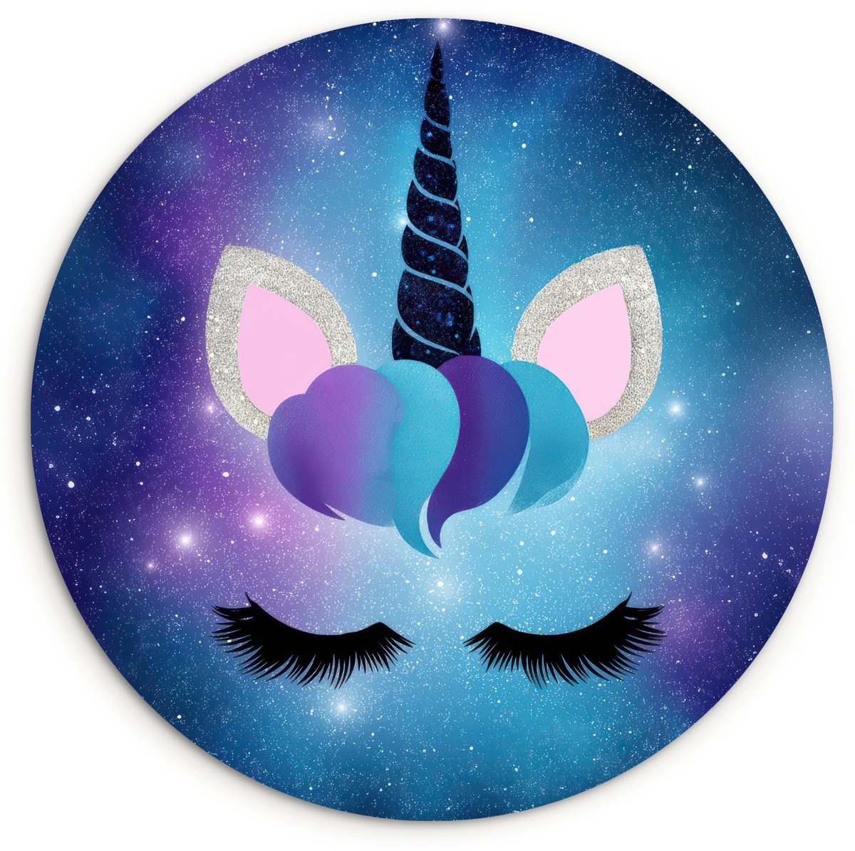 WallCircle Wandcirkel 30x30 cm - Muurcirkel Eenhoorn - Sterren - Magisch - Blauw - Muurdecoratie woonkamer - Wanddecoratie slaapkamer - Kamer decoratie accessoires - Ronde schilderijen Eenhoorn - Sterrenstelsel