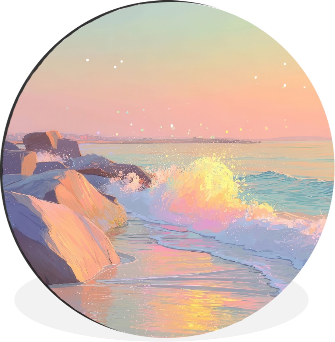 WallCircle Wandcirkel - Muurcirkel - Zomerlicht - Strand - Fonkelende accenten - Aluminium - Dibond - 30x30 cm - Binnen en Buiten Strand - Zee - Stad