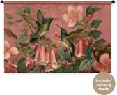 Wandkleed 120x80 cm - Wanddoek Kolibries - Bloemen - Groen - Roze - Wandtapijt - Wandkleden