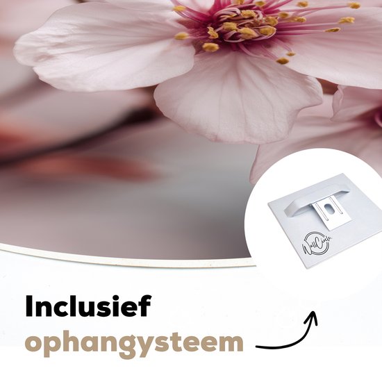 WallCircle® Wandcirkel 60x60 cm - Muurcirkel Bloesems - Meeldraden - Geel - Wazig - Muurdecoratie woonkamer - Wanddecoratie slaapkamer - Kamer decoratie accessoires - Ronde schilderijen