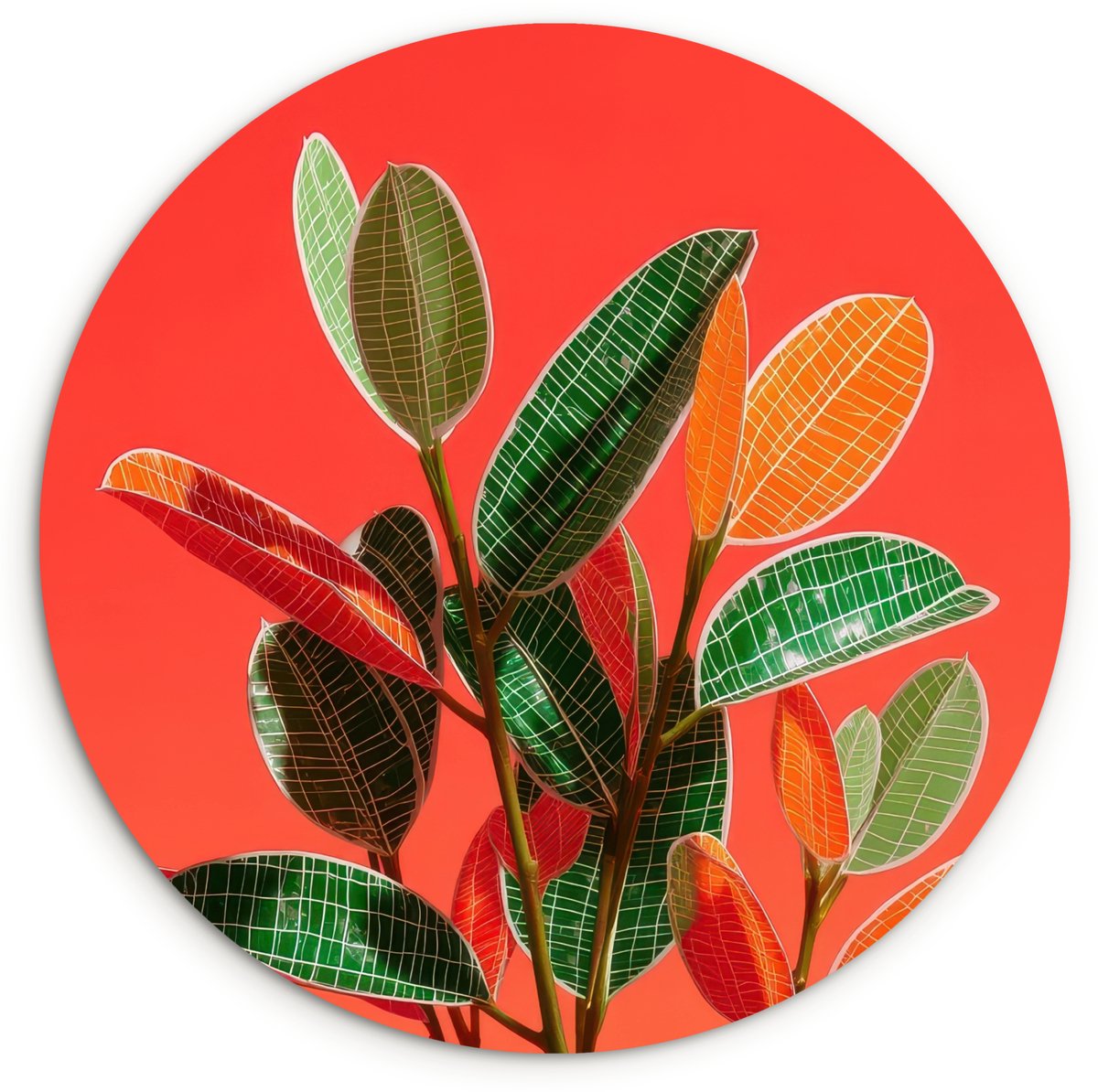 WallCircle Wandcirkel 150x150 cm - Muurcirkel Bladeren - Nerven - Oranje - Structuur - Muurdecoratie woonkamer - Wanddecoratie slaapkamer - Kamer decoratie accessoires - Ronde schilderijen Bladeren - Nerven - Structuur