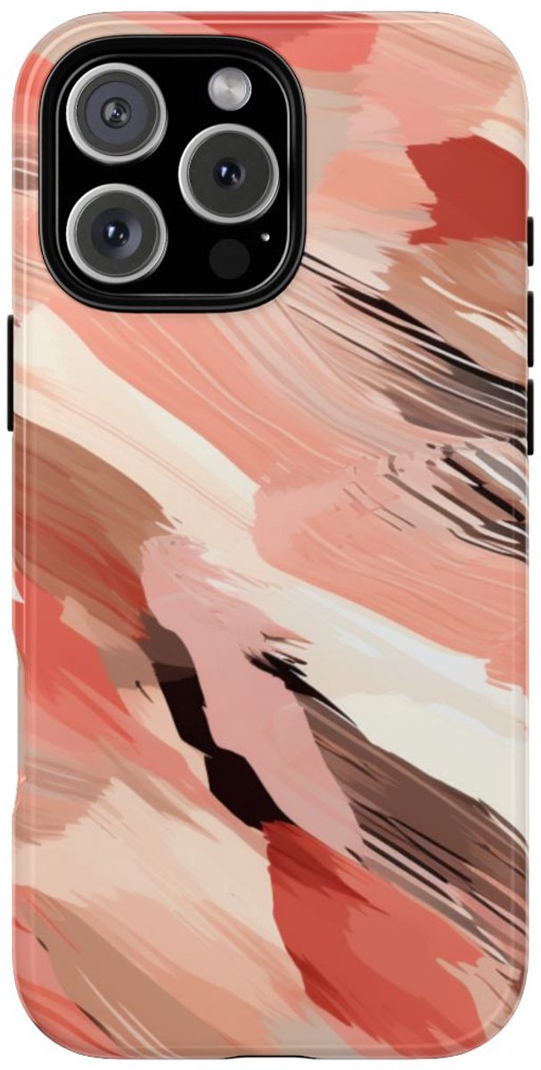 Abstracte Koraalkleurige Penseelstreken – Telefoonhoesje Geschikt voor iPhone 16 Pro Max
