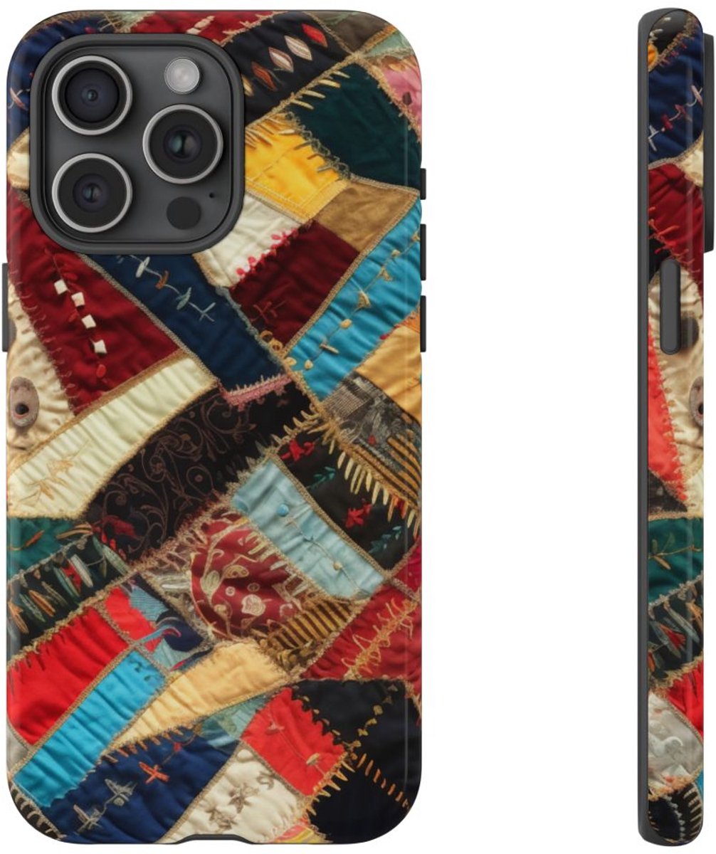 Kleurrijk Patchwork Quilt Design – Telefoonhoesje Geschikt voor iPhone 15 Pro Max