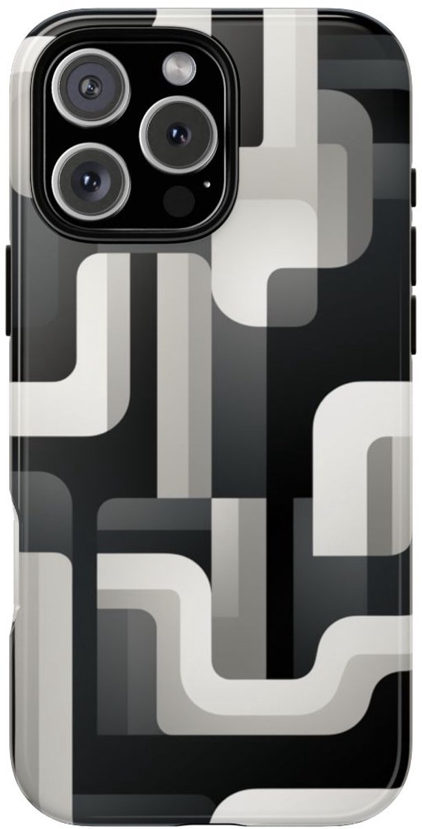 Stoer Zwart-Wit Geometrisch Patroon – Telefoonhoesje Geschikt voor iPhone 16 Pro Max