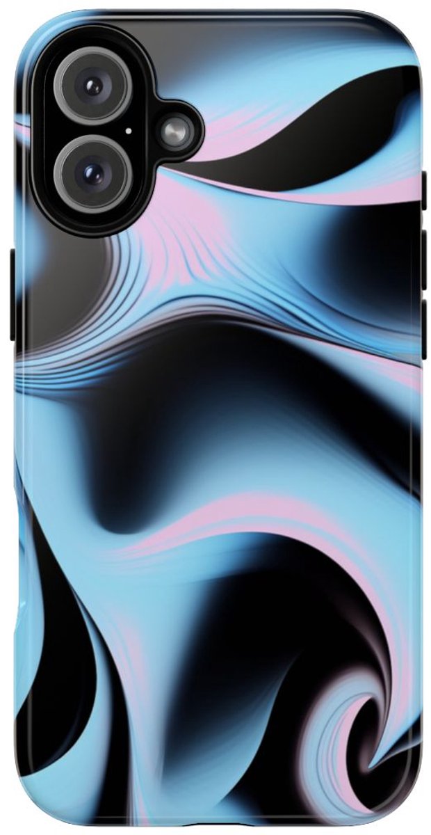 Blauw-Roze Abstracte Swirl – Glanzend Stevig Hoesje Geschikt voor iPhone 16 Plus