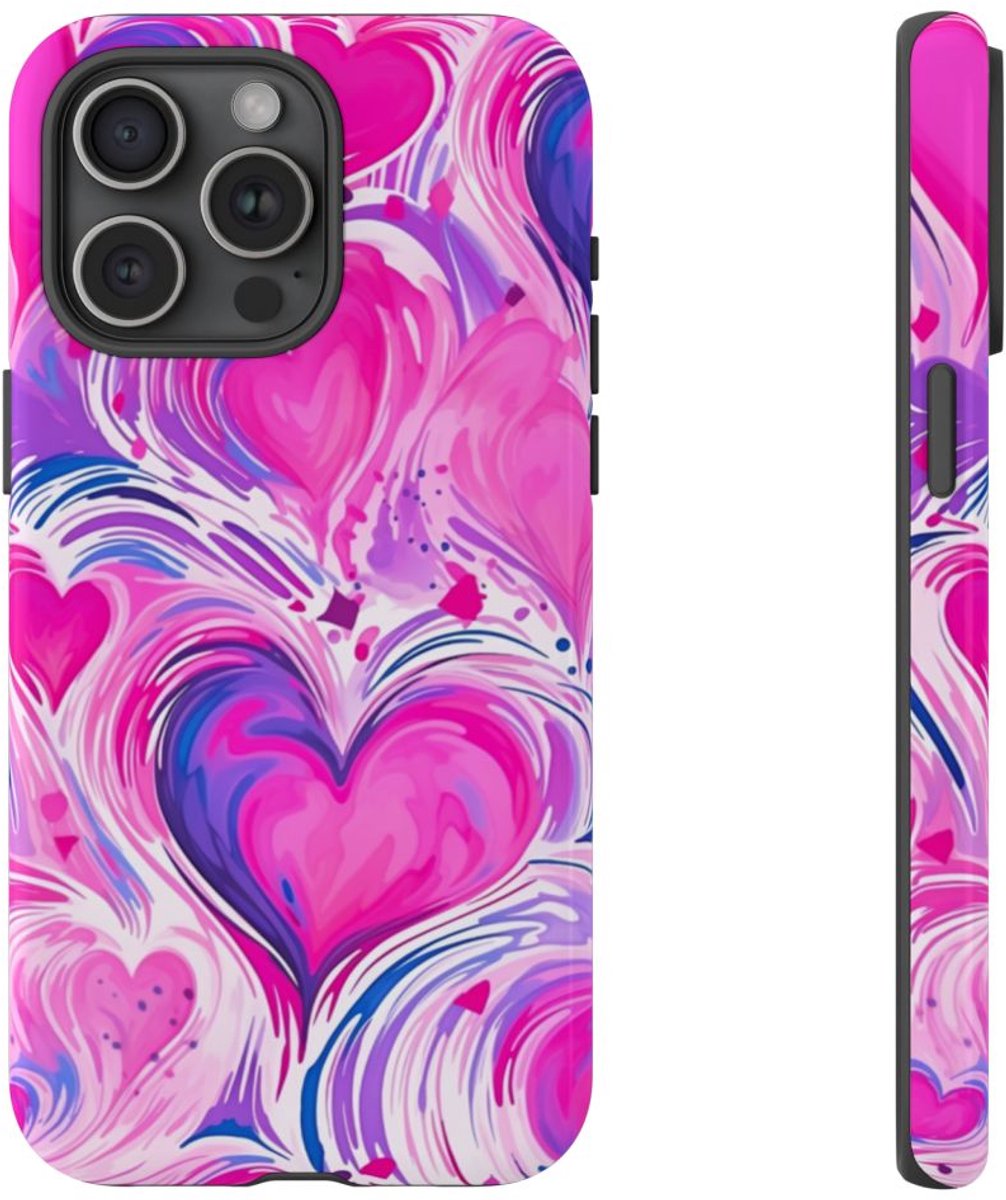 Roze en Paarse Hartjeswerveling – Telefoonhoesje Geschikt voor iPhone 15 Pro Max