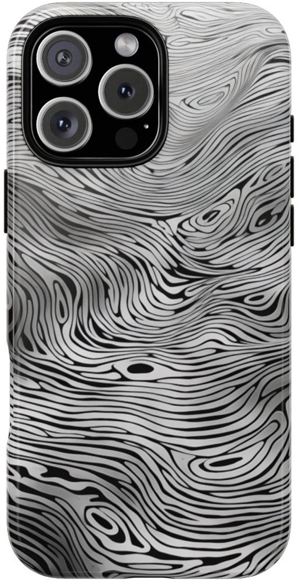 Zwart-Witte Abstracte Lijnenstructuur – Telefoonhoesje Geschikt voor iPhone 16 Pro Max