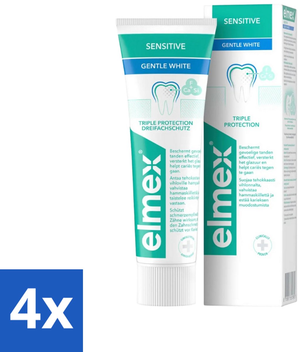 4 x Elmex Tandpasta Sensitive Gentle White 75 ml - Tandpasta - Mondhygiëne - Tanden Witte - Tandvleesbescherming - Bacteriënverwijdering