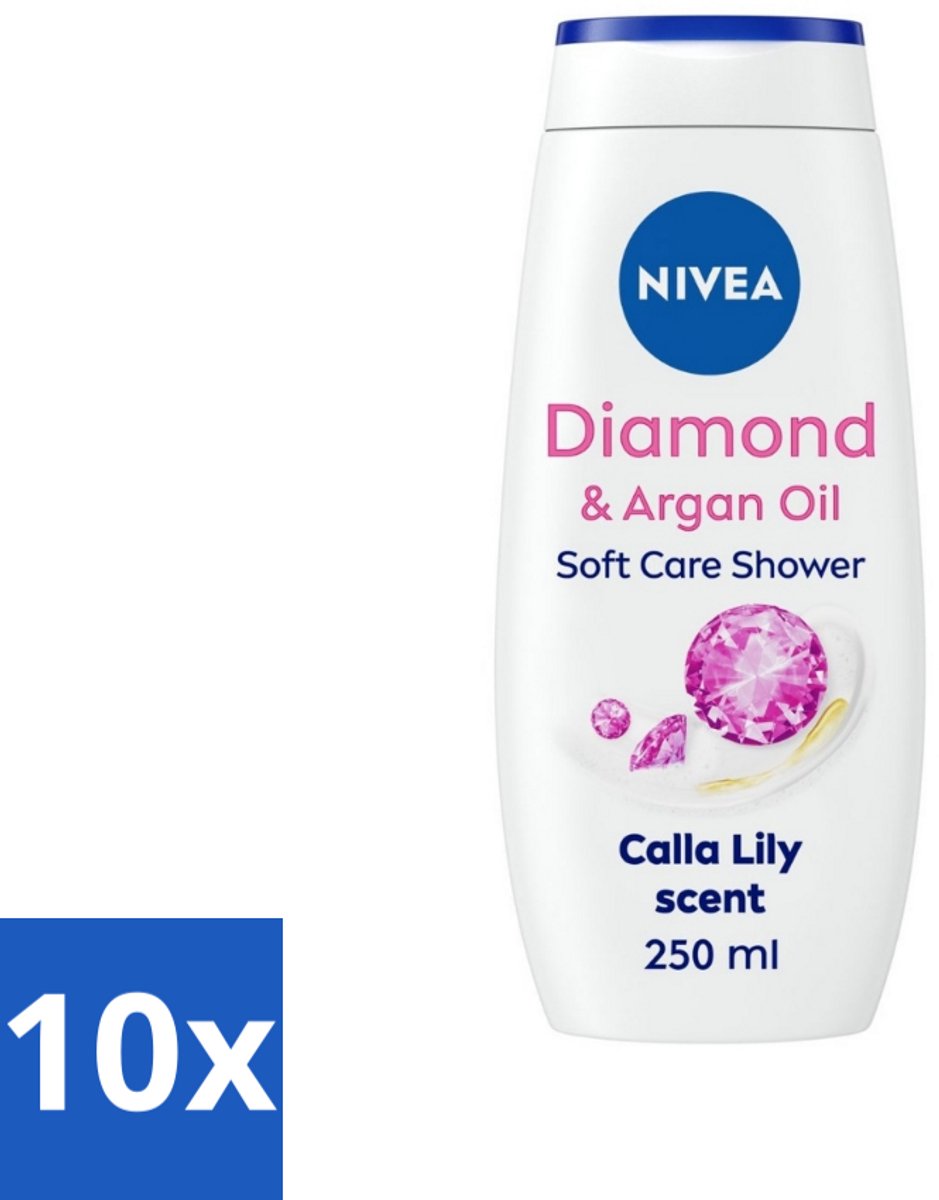 10 x Nivea - Diamond Touch Douchegel - Sensuele Leliegeur - 250 ml - Douchegel - Diamantpoeder - Witte Aronskelk - Hydratatie - Luxe Douchegel