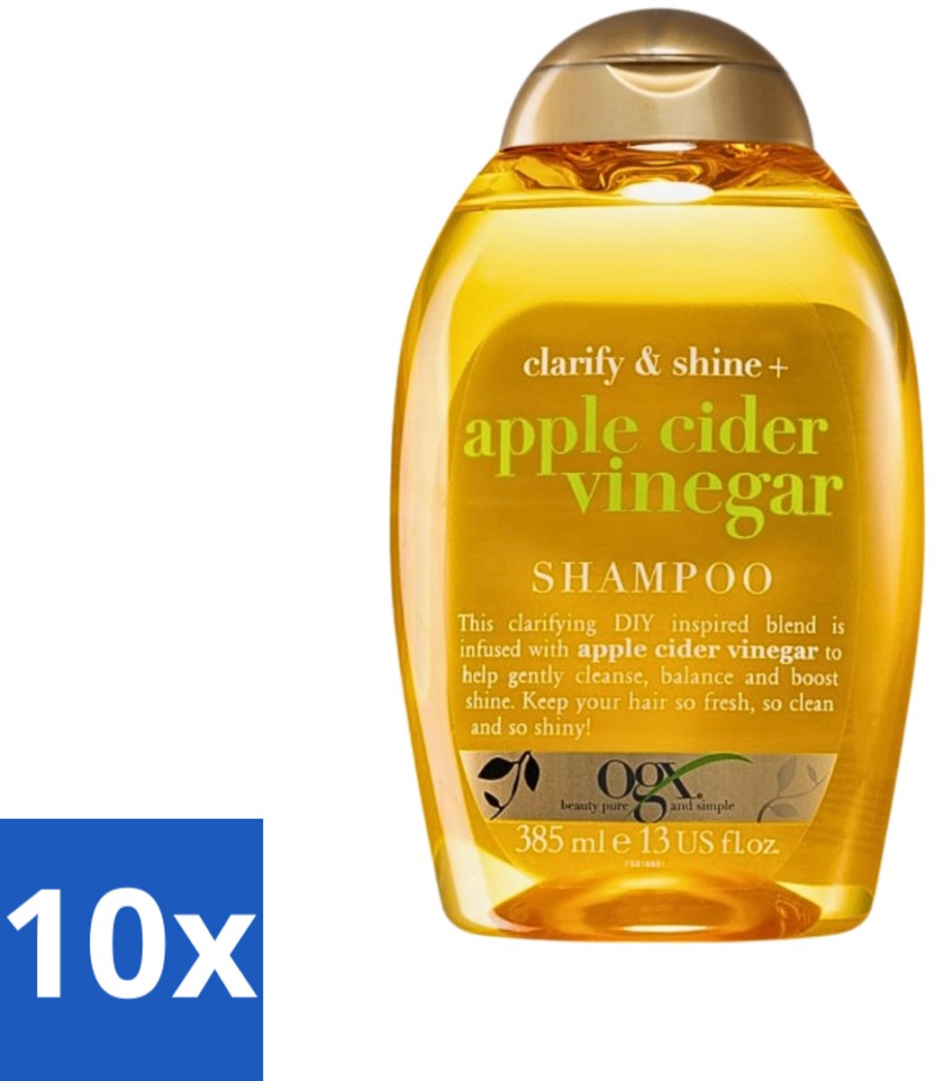 10 x OGX - Apple Cider Vinegar - Shampoo - Clarify + Shine - 385 ml - Apple Cider Vinegar Shampoo - Zuiverende Shampoo - Haar Glans - Haar Verfrissing - Haar Reset