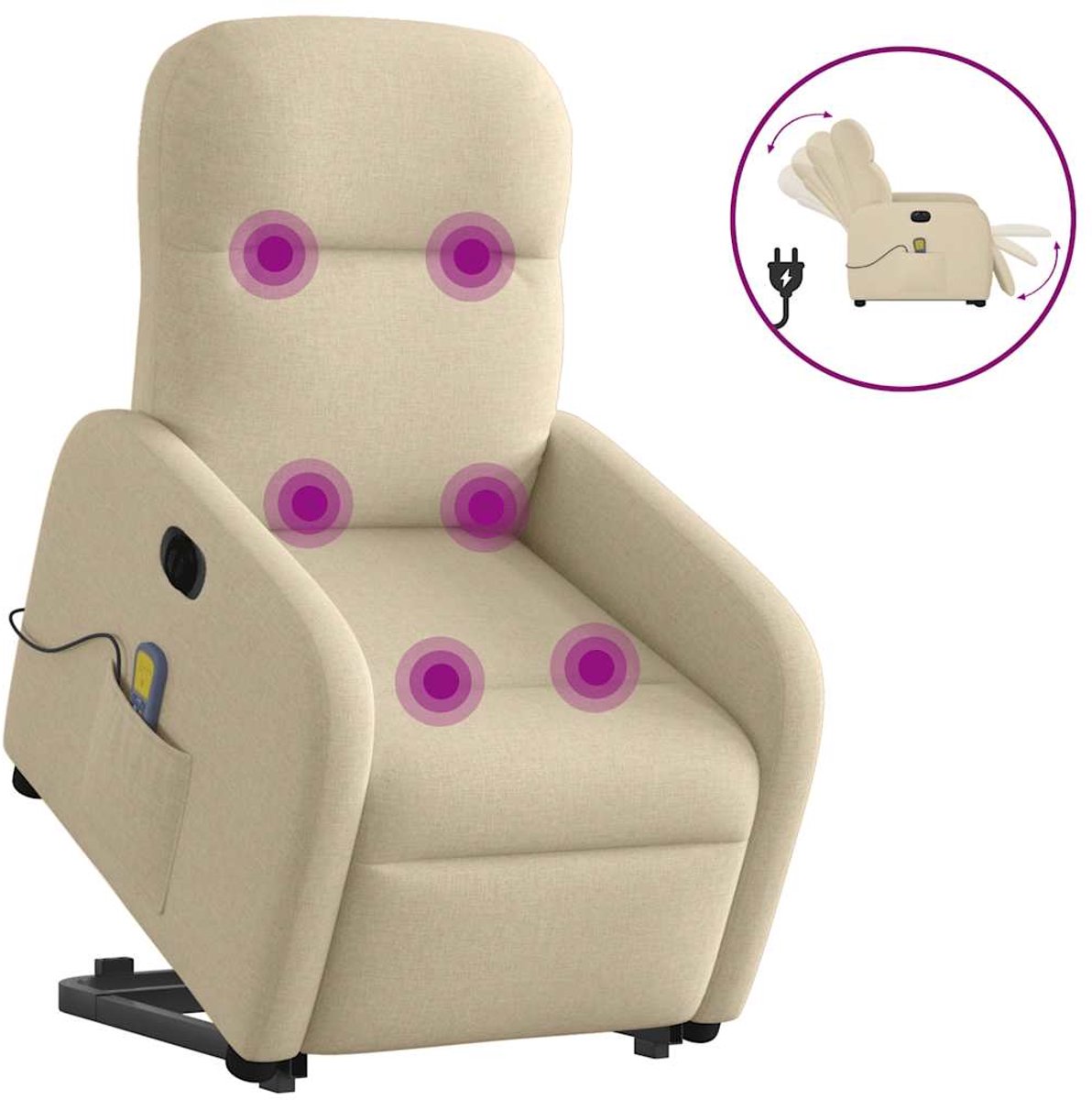 vidaXL Sta-op-massagestoel - elektrisch - verstelbaar - stof - crèmekleurig