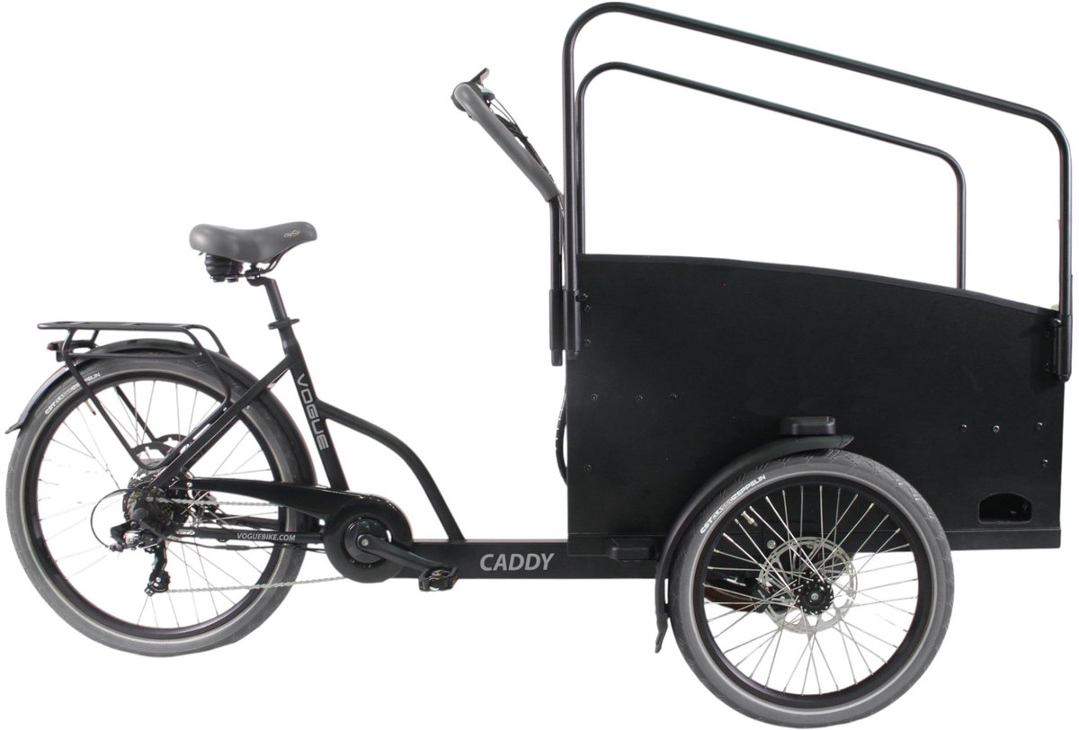 Vogue Caddy - Elektrische Bakfiets - Mat Zwart - Grijze Accenten - Accu 468Wh (36V, 13Ah) - Bafang Achterwielmotor - Shimano 7 Versnellingen - Hydraulische Remmen - Vogue - €1.909,00