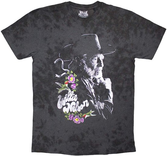 Willie Nelson - Floral Heren T-shirt - M - Zwart