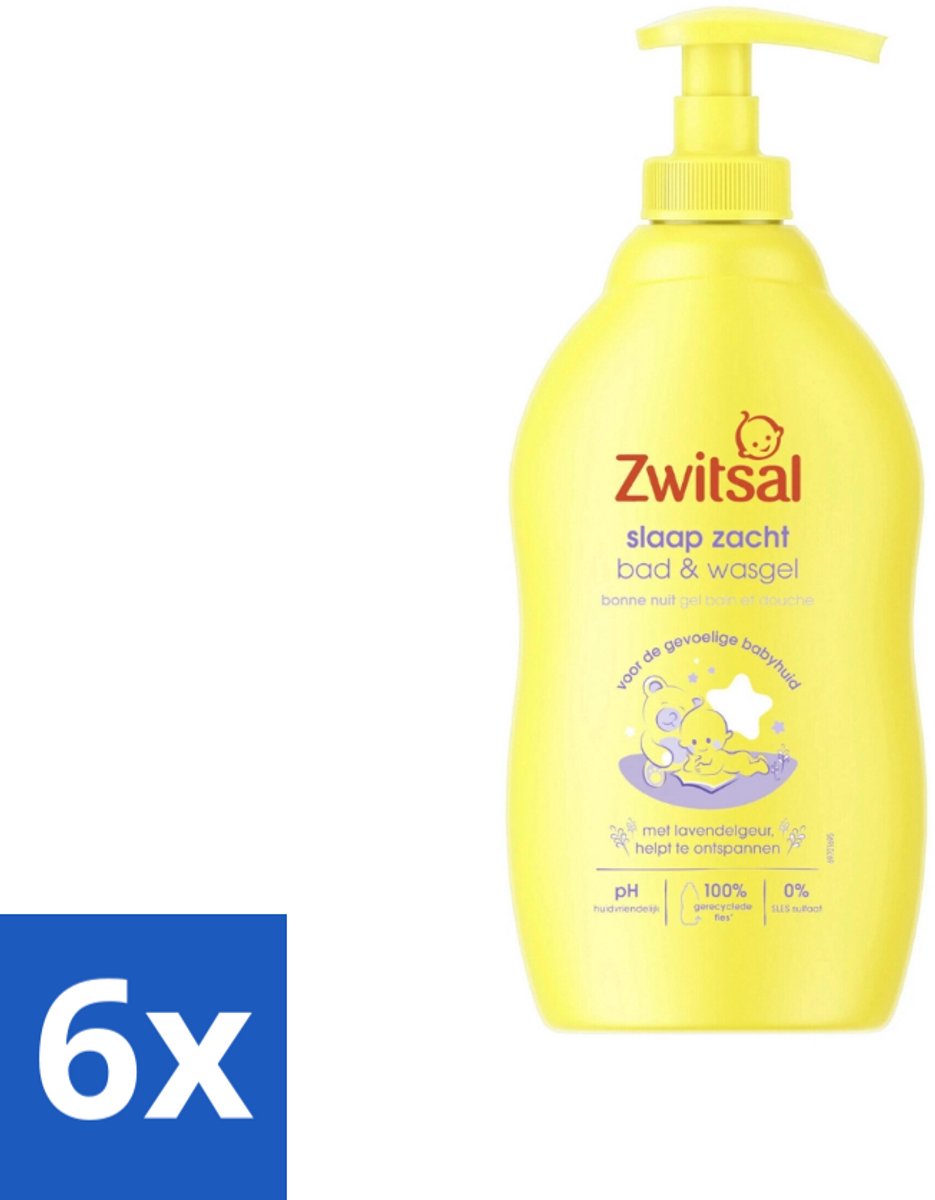 Image of 6 x Zwitsal Bad- en Wasgel Slaap Zacht 400 ml - Babybad - Babywasgel - Lavendelgeur - Gevoelige Babyhuid - Zwitsal