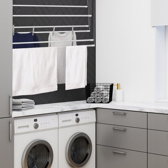 Séchoir à linge KADAX, séchoir à linge mural à 6 colonnes avec barres en acier revêtues de polyéthylène, capacité de charge 12 kg (6 x 140/blanc)