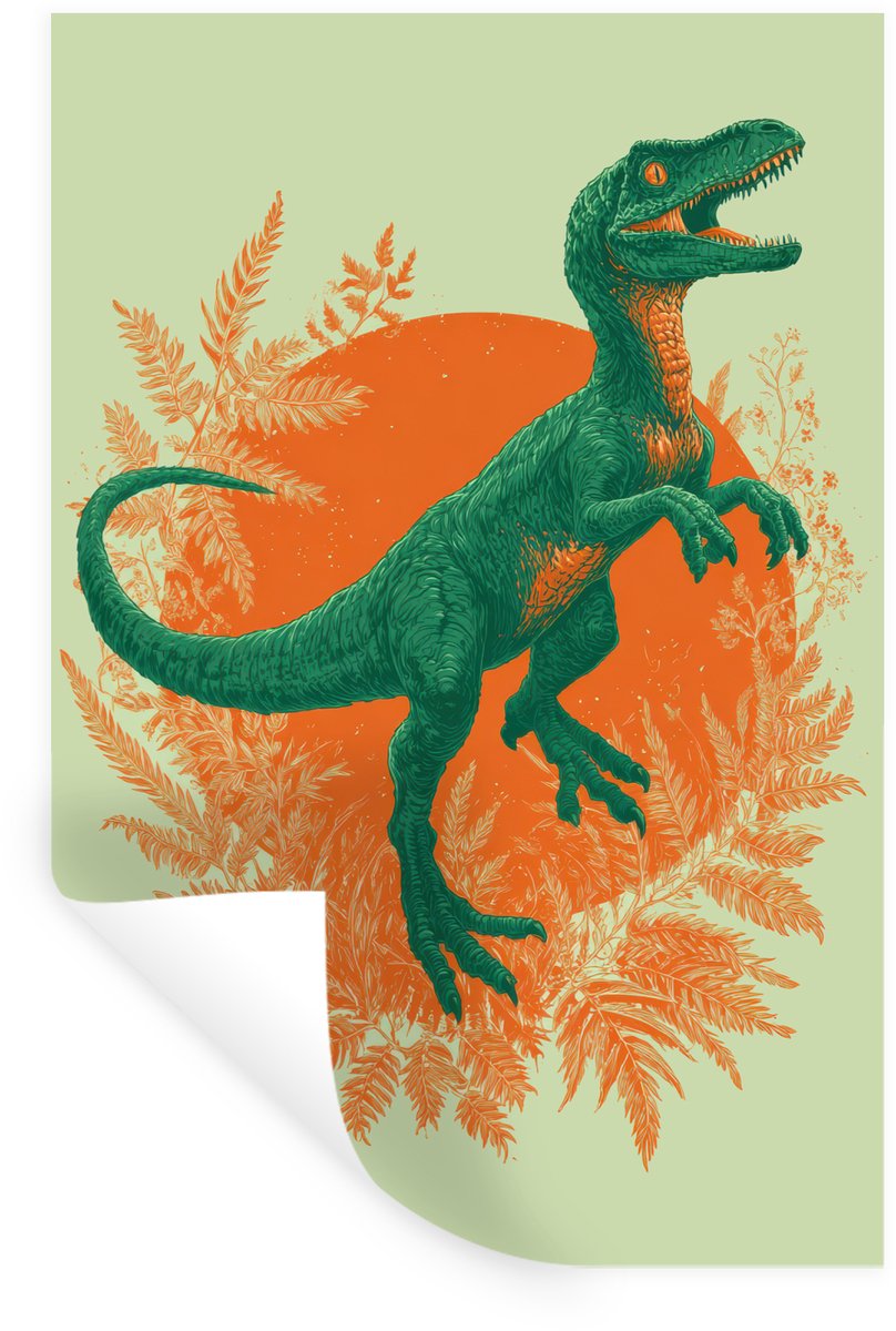 Muurstickers - Sticker Folie - Dinosaurus - Groen - Planten - Cirkel - 80x120 cm - Plakfol