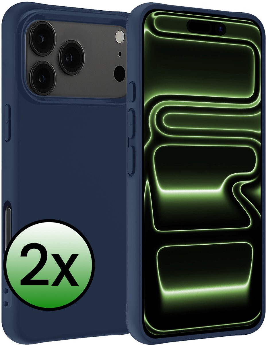 Hoesje 2 Stuks - Geschikt voor Apple iPhone 17 Pro - Sterk & Shockproof - Case Siliconen - Back Cover - Telefoon Hoes - Donkerblauw