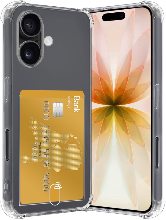 Coque transparente pour téléphone avec porte-carte de crédit et carte bancaire, pour iPhone.