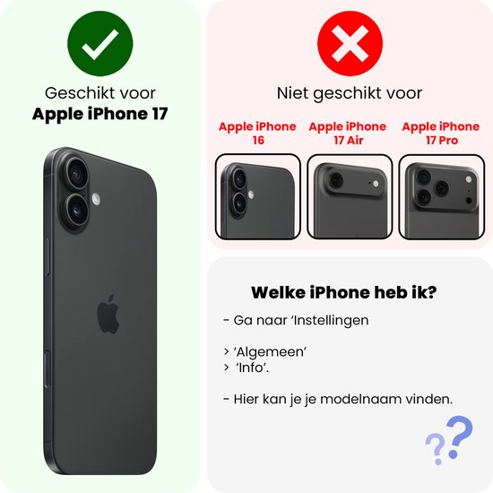 Zwarte iPhone 17 met camera-uitsparingen. Geschikt voor iPhone 17.