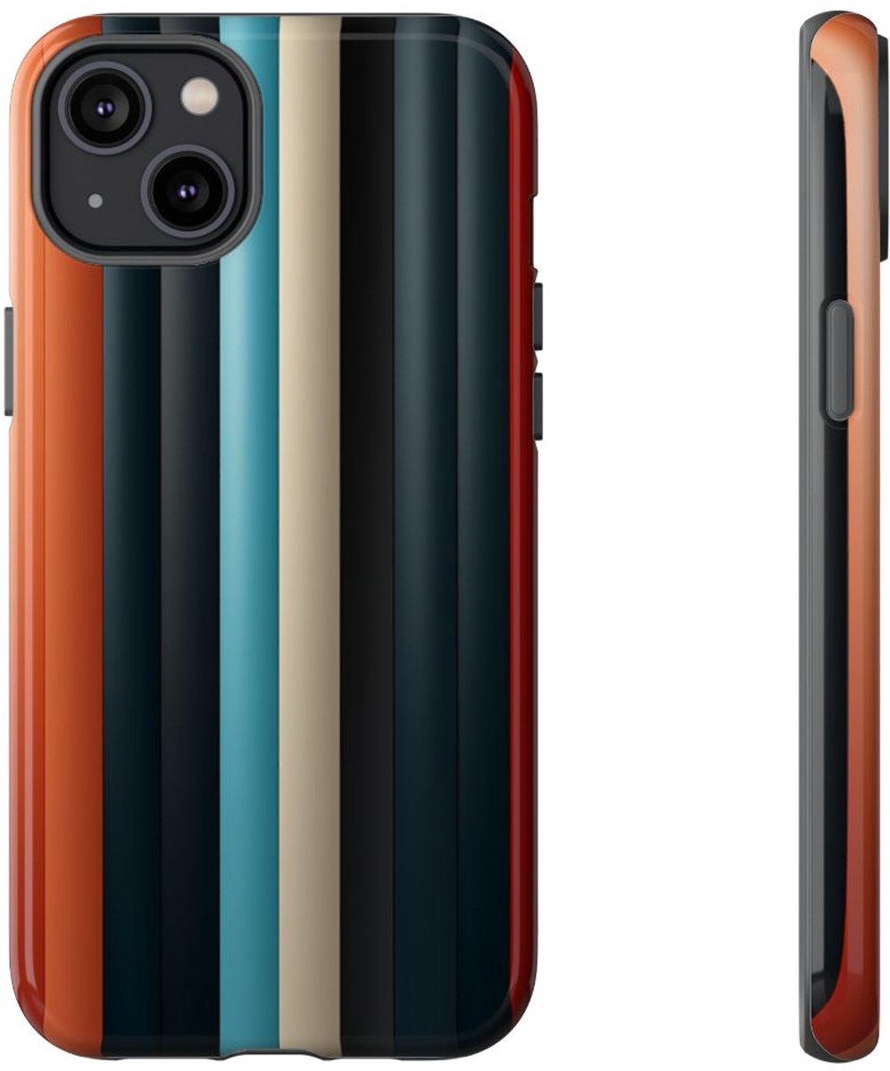 Verticale Streeppatronen in Blauw en Rood – Telefoonhoesje Geschikt voor iPhone 14 Plus