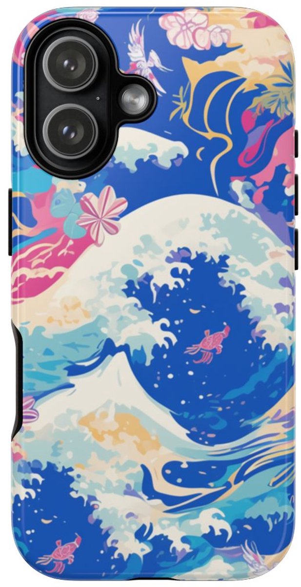 Kleurrijke Oceaangolven en Bloemenpatroon – Telefoonhoesje Geschikt voor iPhone 17