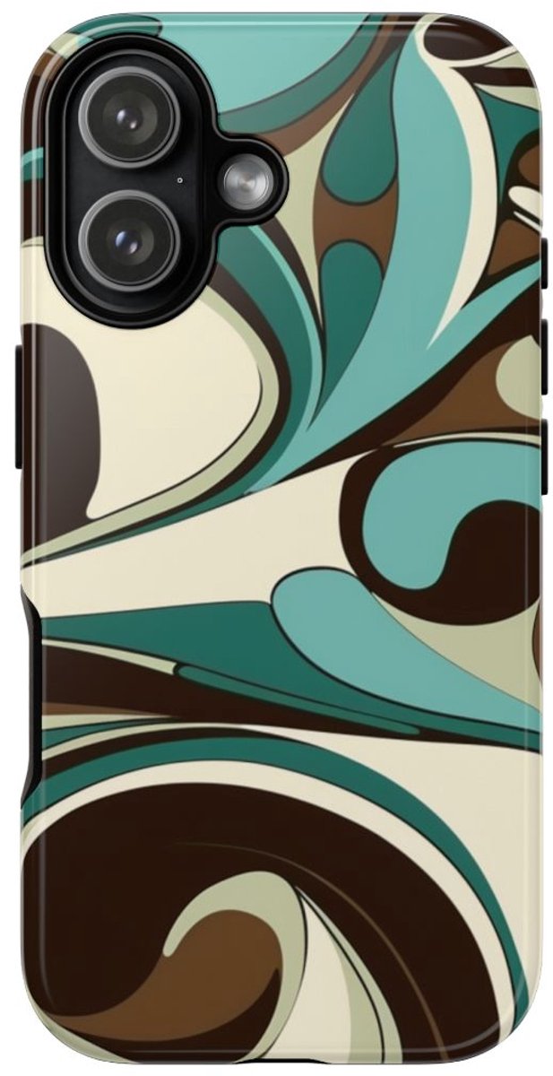 Abstracte Swirl in Teal en Bruin – Telefoonhoesje Geschikt voor iPhone 17