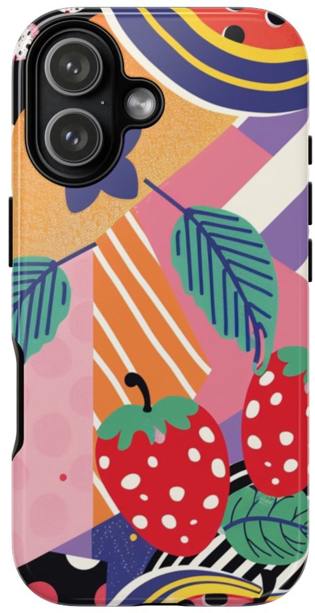 Kleurrijk Retro Popart Aardbeienpatroon – Telefoonhoesje Geschikt voor iPhone 17