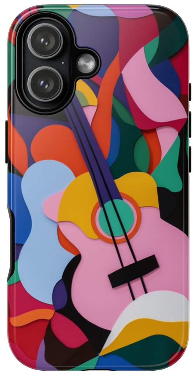 Kleurrijke Abstracte Gitaar – Glanzend Stevig Hoesje Geschikt voor iPhone 17