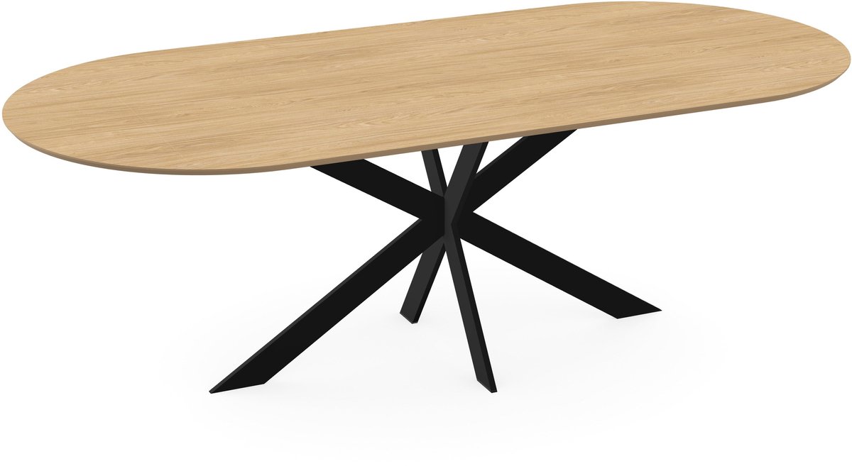 Melamine eettafel Casella Eiken licht natuur - Plat ovaal - Matrix Zwart - eiken tafel 160x90cm