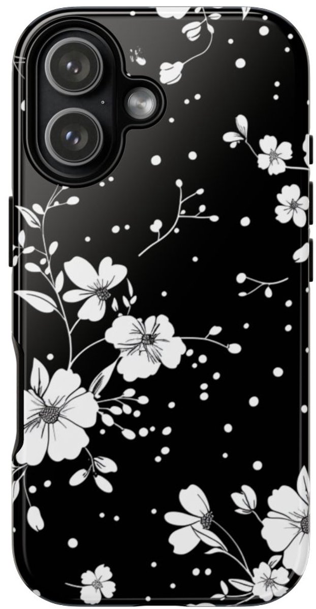 Zwart-Wit Bloemenpatroon – Telefoonhoesje Geschikt voor iPhone 17
